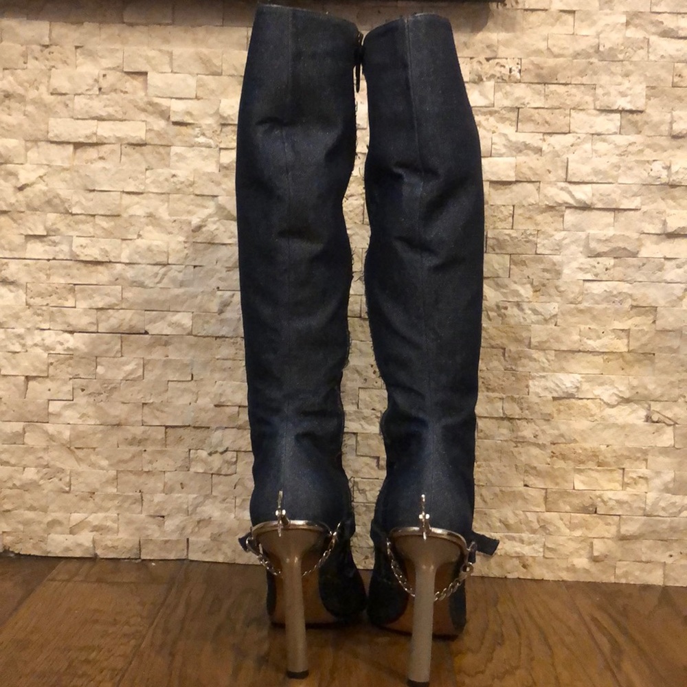 Y2K Gianmarco Lorenzi Dark Blue Jean Sparkle ✨ Spur Boots - Picture 3 of 8